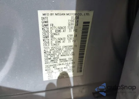 2008 Nissan Armada Le from USA, damaged, VIN 5N1BA08C28N626499